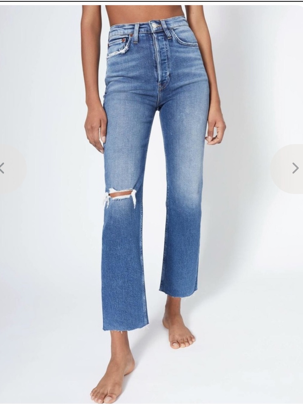 RE/DONE 70s Ultra High Rise Stove Pipe jeans in "Vintage Indigo Destroy"